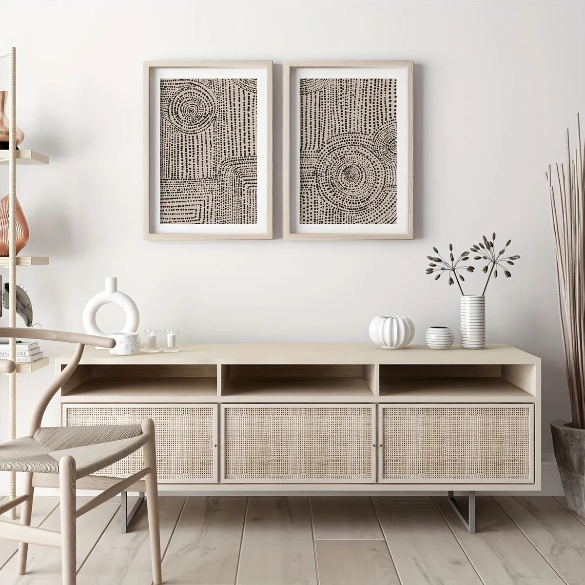 

Abstract Minimalist Set of 2 Beige Canvas Wall Art, Frameless Mid Century Earth Tone Wall Art Poster for Living Room and Decor