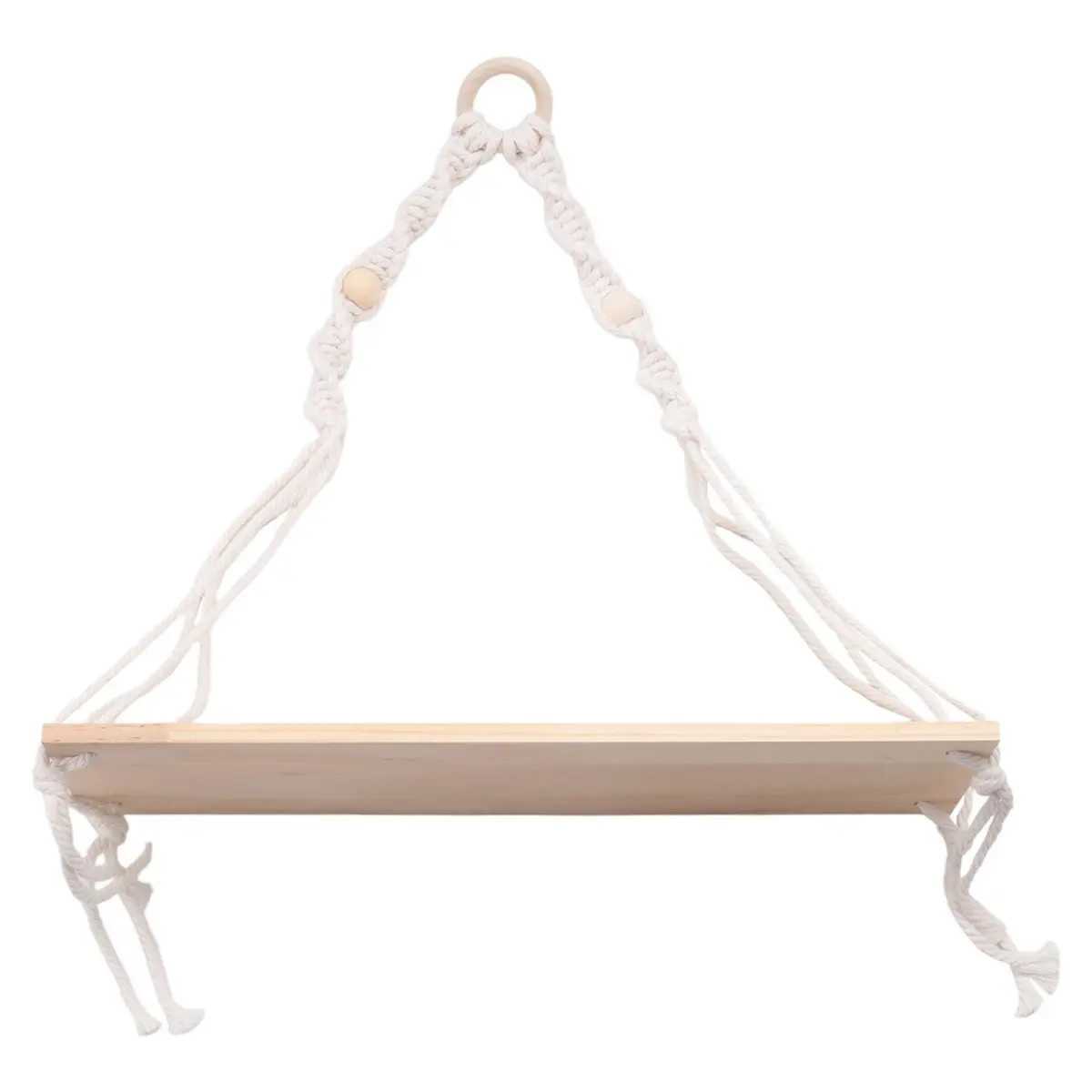 ABFS Macrame Wall Hanging Shelf - Boho Wood Wall Shelves with Wood Beads, Farmhouse Floating Shelf Rustic Hanging Plant Shelf