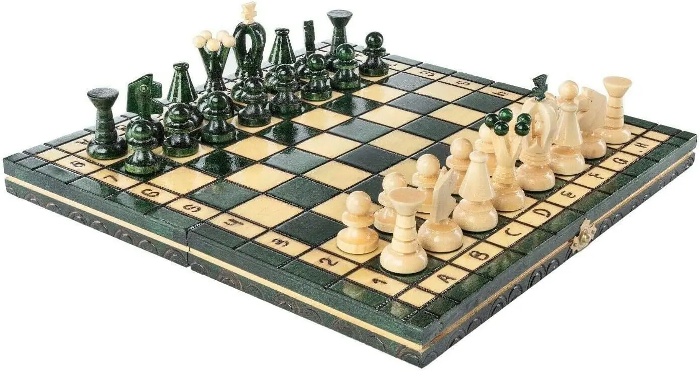 

Handcrafted Wooden Chess Set with Board and Pieces - 12.5" Green, Folding
