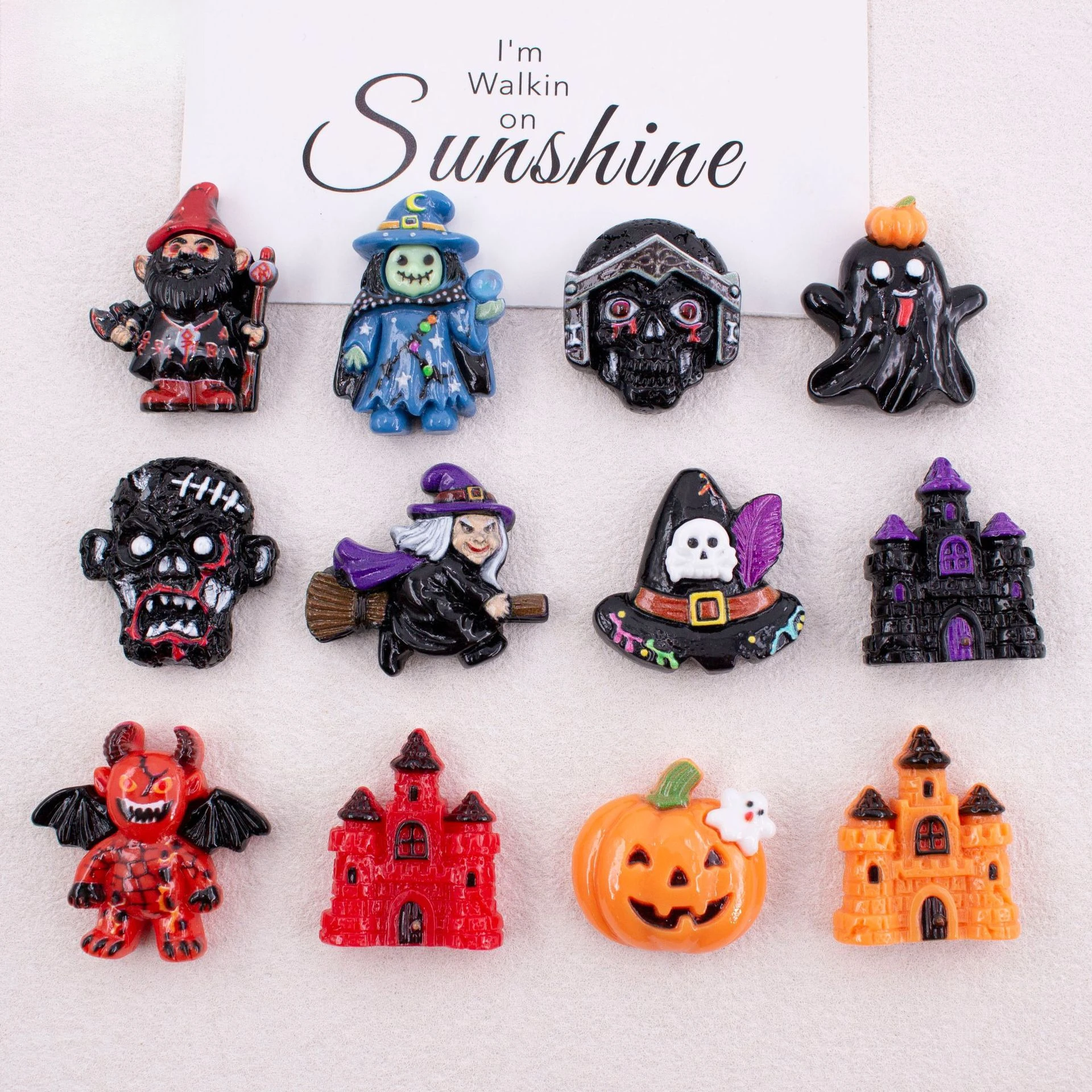 100pcs Wholesale Halloween Ghost Pumpkin Castle Skull Resin Flatback Cabochon DIY for Pendants Hairpin Keychain Scrapbook