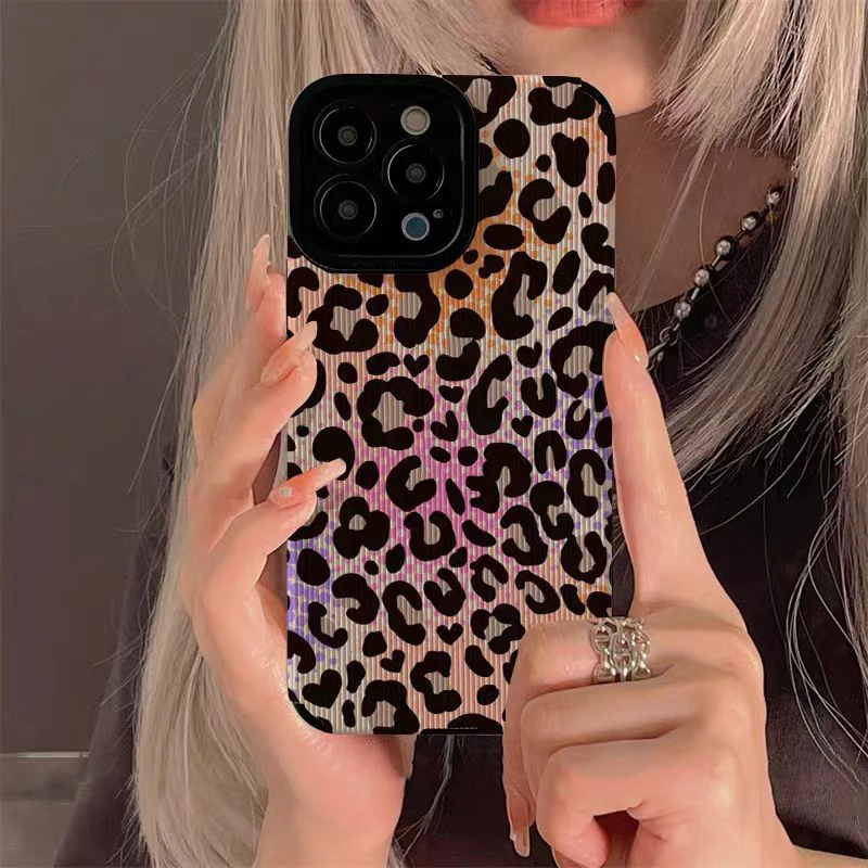 Fashion Color Leopard Silicone Phone Case For iPhone 17 Air 13 12 11 16 14 15 Pro Max Plus Mini Leather Shockproof Full Cover