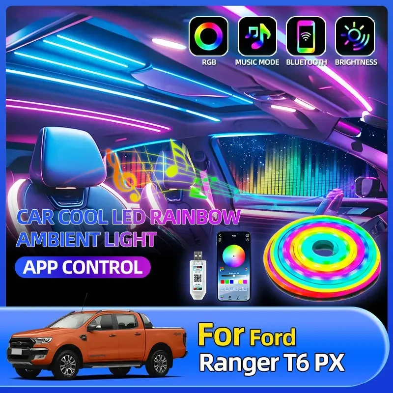

Car Music Sync Rhythm Rainbow Light Strip For Ford Ranger T6 PX Focus MK1 MK2 MK3 MK4 Fiesta MK5 MK6 MK7 Taurus D258 D3 CD4 CD3