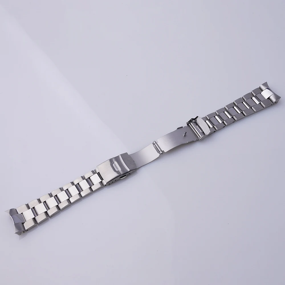 Rolamy 22mm WatchBand Silver Solid CurvedEnd Strap Bracelet Double Push Clasp For Seiko 5 Sport SRPD51 53 55 57 59 SRPD63 65 67
