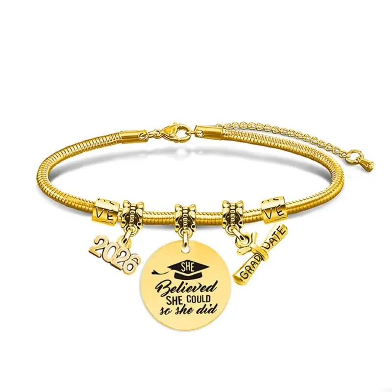  Adjustable 316L Steel Adjustable Snake Bracelet With Removable Graduation Theme Charm For Women