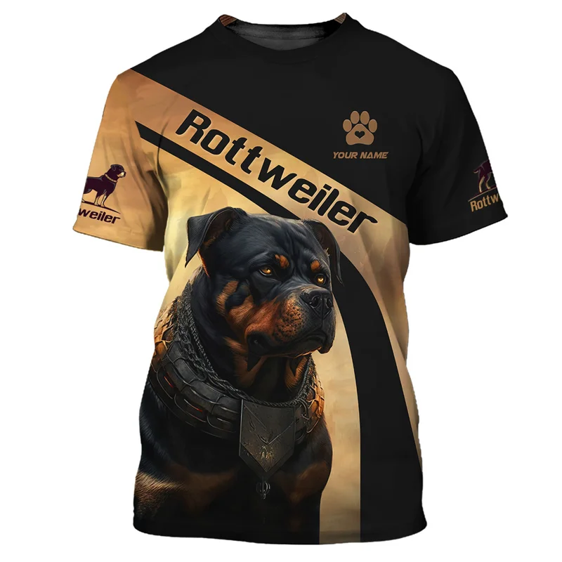 Men\'s Rottweiler Graphs T Shirt 3D Printed Breathable Casual O Neck Short Sleeves Street Fashion Custom Name Kid Men Clothing