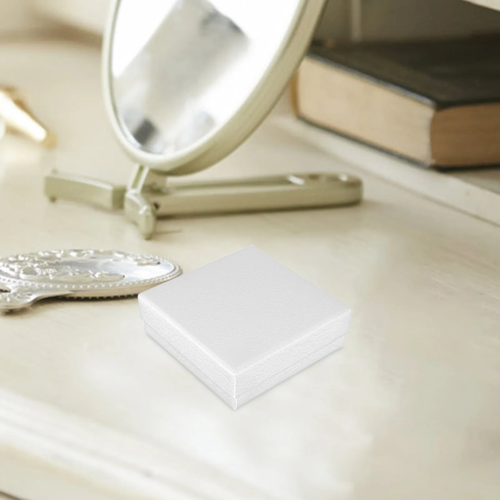 

10pcs Jewelry Packaging Paper Box Litchi Grain Sponge Pad For Rings Necklaces Earrings Travel Wedding Present Storage Holder