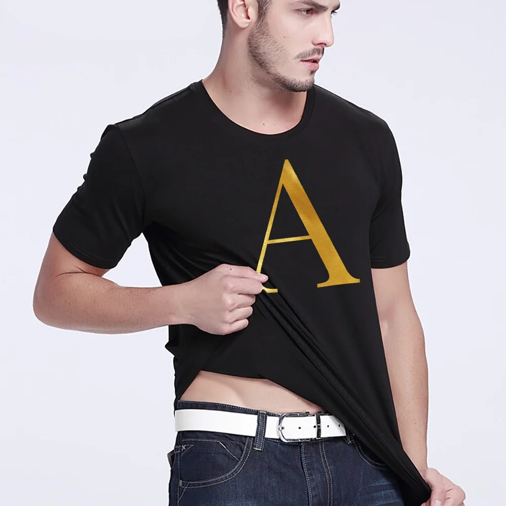 Letter Combination Fashion Men T-shirt Letter Font A B C D E F G Short Sleeve Tops Summer Short Sleeve Black T-shirt Clothing