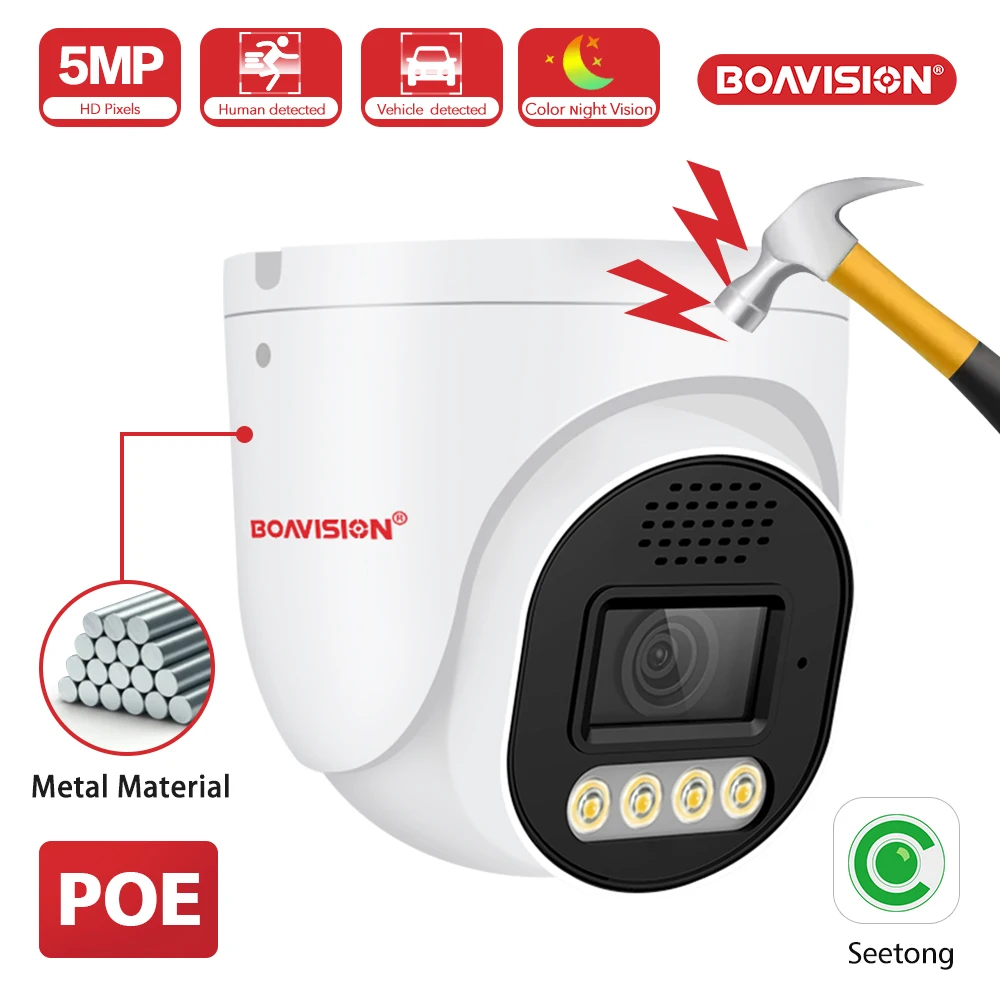 

Seetong HD 5MP IP Camera Audio Outdoor POE H.265 Onvif Metal Dome Home Color Night Vision Surveillance Camera