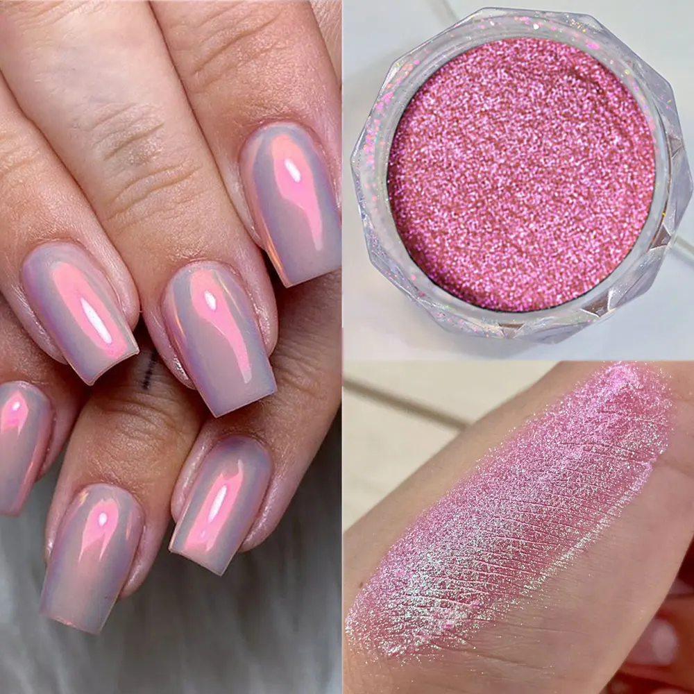 1jar Aurora Pearl Chrome Nail Powders Chameleon Mirror Effect Nail Pigment Glazed Donut Unicorn Glitter Rubbing Dust Net0.3g/jar