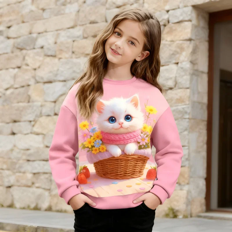 

2025 Cozy Pink Sweatshirt with Charming Cat Graphic – Soft Fabric for All-Day Comfort, Ideal for Casual Wear!