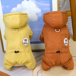 Luxury Warm Dog Jumpsuit Jacket Winter Dog Clothes with D-Ring Thicken Soft Puppy Padded Coat Cute Print Cat Hoodies Pet Outfits