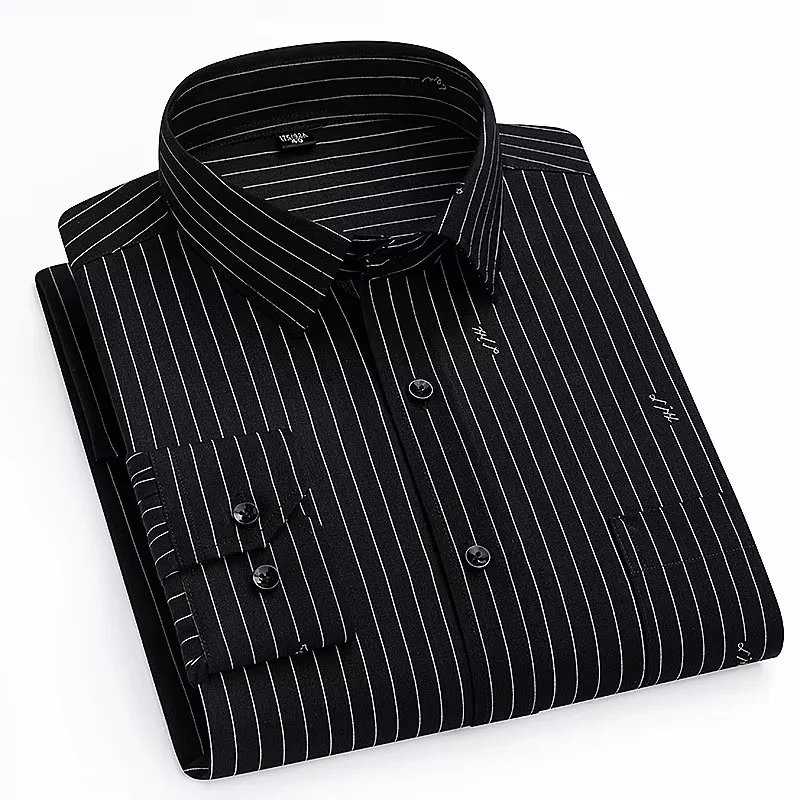 

7XL New In Shirt Long-Sleeve Shirts For Men Slim Fit Formal Shirt Single Pocket Office Clothes Soft Plaid Cotton Designer Tops