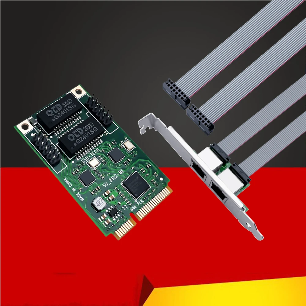 

Сетевая карта Mini PCIE на 2 порта RJ45, сетевой адаптер, Интернет-Lan адаптер Ethernet Gigabit 10/100/1000 Мбит/с, чип ASM1182e для ПК