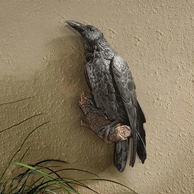 Escultura de pared de cuervo, escultura artística de cuervo, decoración de habitación, figuritas coleccionables de interior con plumas detallado