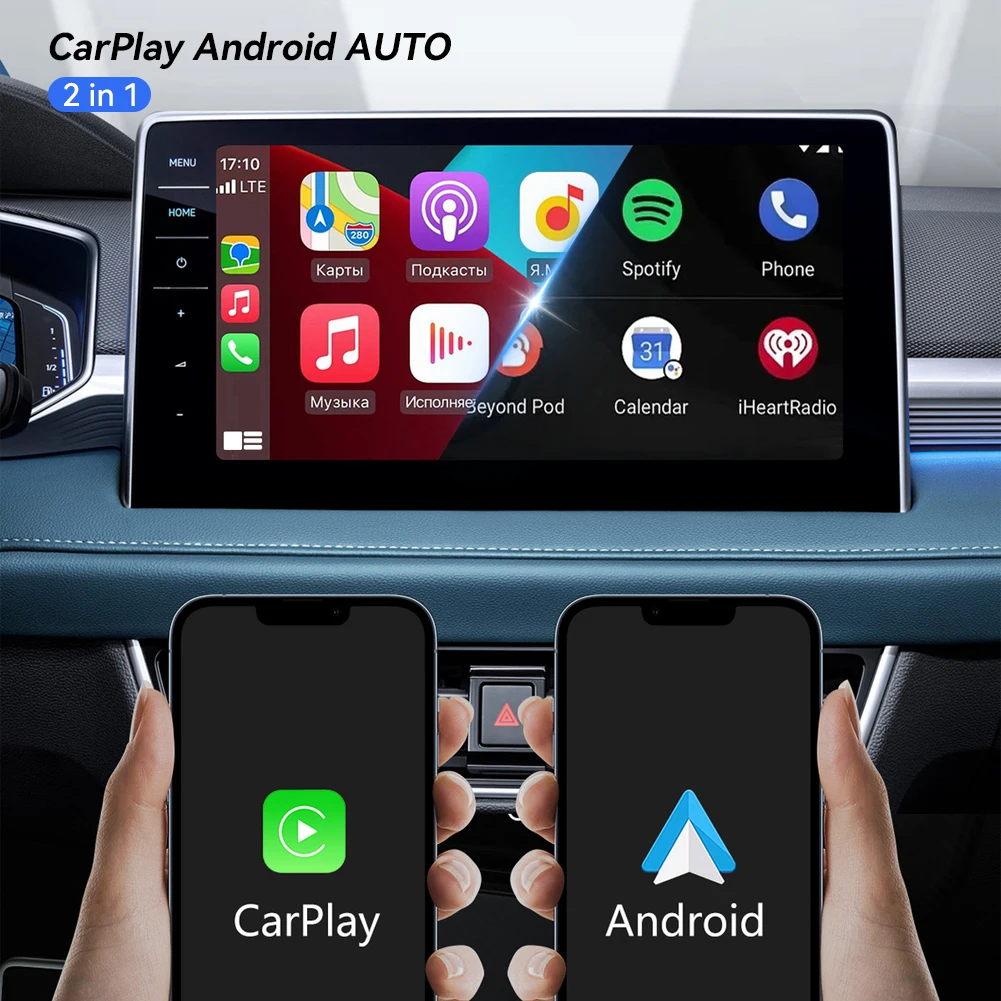 2 IN 1 Wireless CarPlay Adapter Box Support Bluetooth 5.0 Plug and Play USB TYPE-C WIFI 5.8G for Android Connection Charging IOS