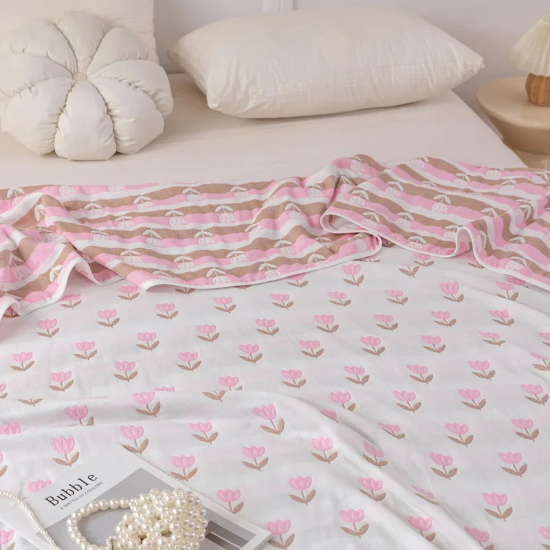 Flowers Cotton Blanket Six Layer Gauze Sofa Towel Home Decoration Cover Nap Blanket Bedspread Summer Cool Quilt Thin Bed Sheet