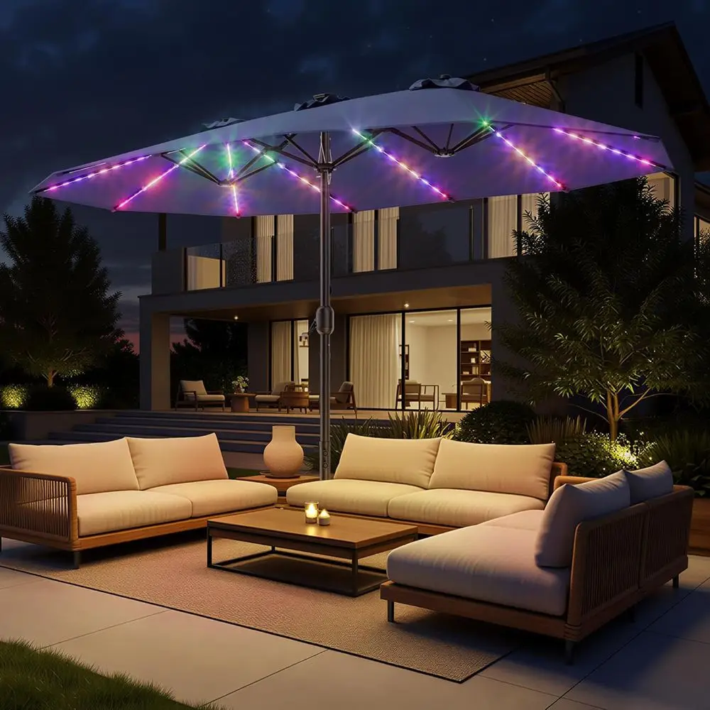

Extra Large Outdoor Patio Umbrella with RGB LED Lights, Navy Blue, for Deck, Pool, Backyard