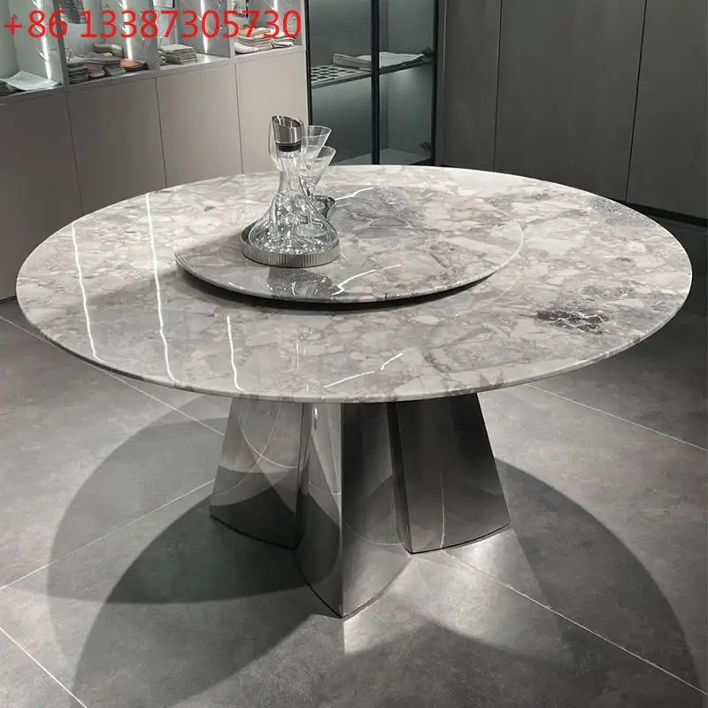 

Oreo gray luxury stone dining table natural marble dining table light luxury round table
