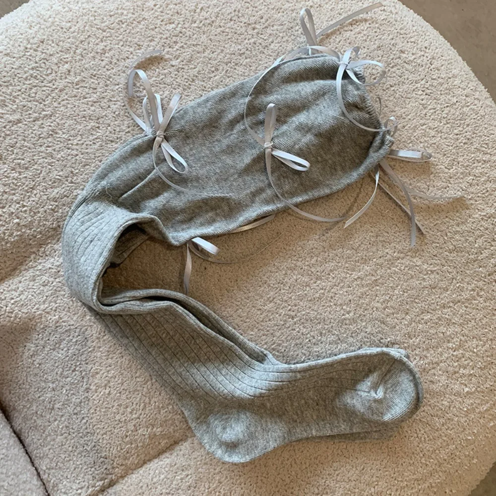 

Sweet Bandage Long Socks Solid Color Ribbon Bow Ballet Style Socks Keep Warm Middle Tube Socks Women Girl