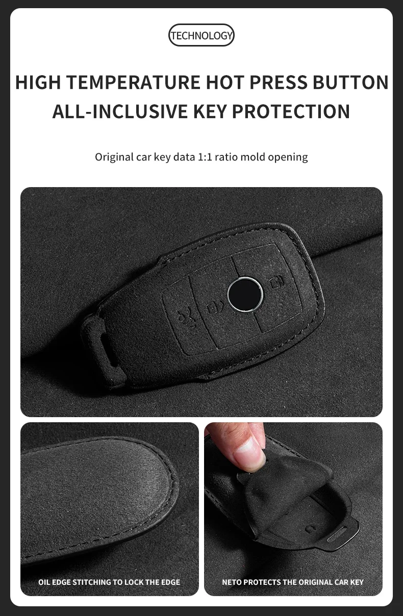 Wildleder Leder Auto Schlüssel etui für Mercedes Benz E Klasse W213 W205 E200 E260 E300 E320 Amg Cla 2018 2019 2020 Remote Fob Shell Fall – Detail 5
