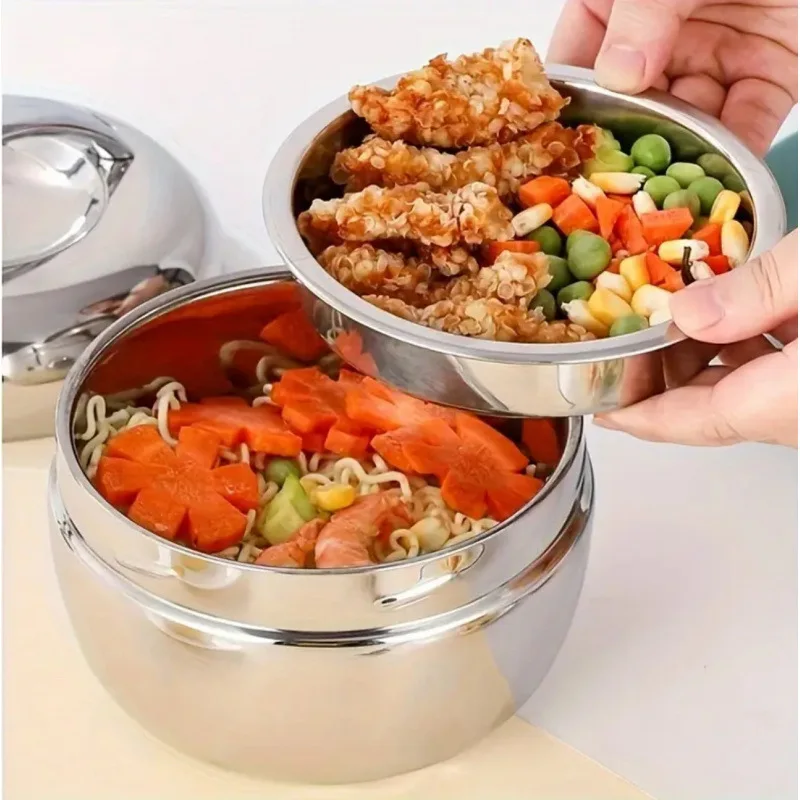 1 Pcs Portable Apple Lunch Box with Circular Lid Insulated Stainless Steel Student Office Worker Partitioned Food Container
