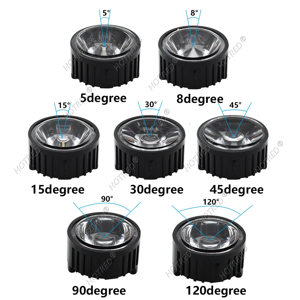 10pcs High Power 1W 3W 5W LED Lens 20MM PMMA Lenses With Two Feet Collimator Bracket 5 15 30 45 60 90 120Degree Black White Hold