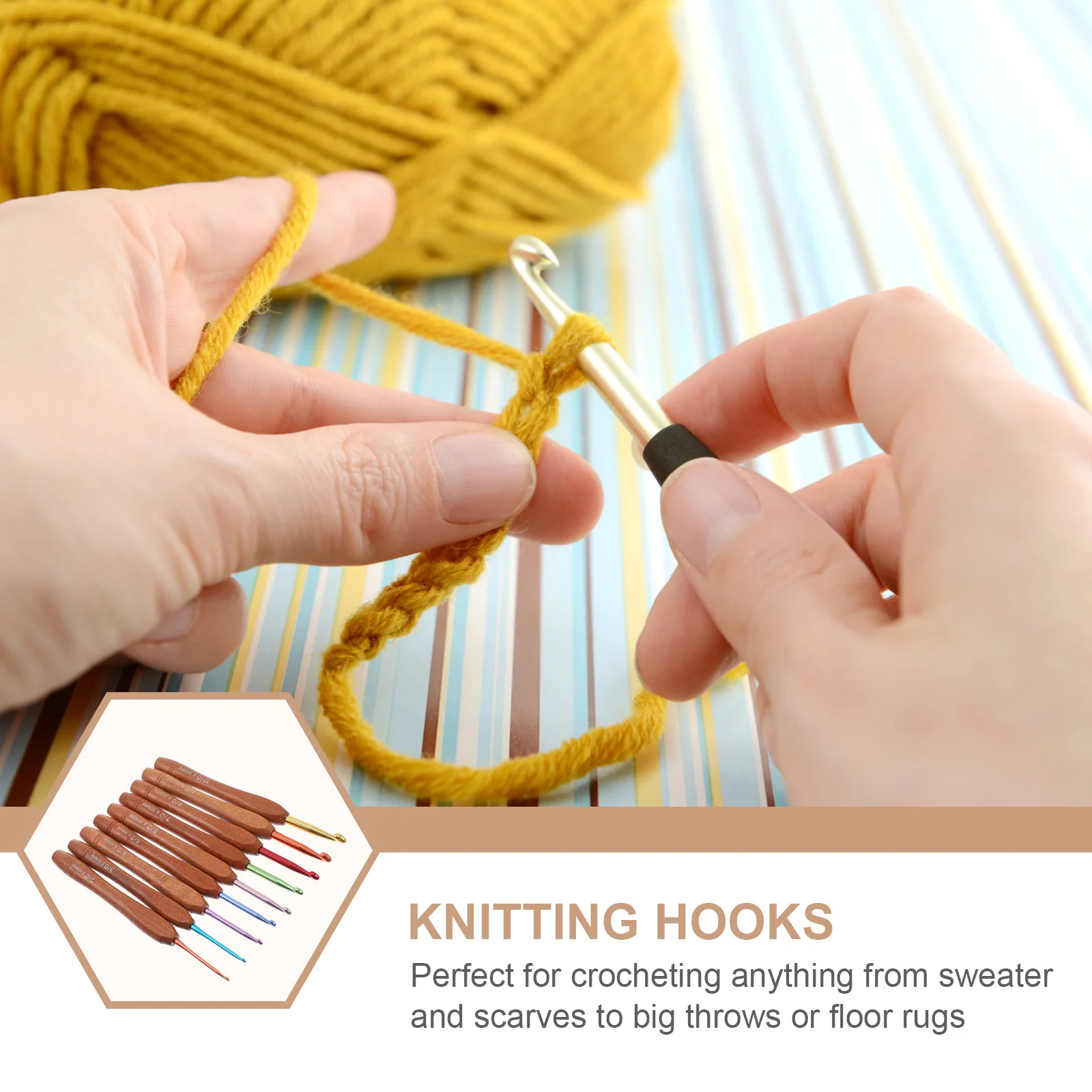 

9Pcs Wooden Handle Crochet Needles Strong Aluminum Core Perfect for Knitting Clothes Accessories and DIY Home Crafts