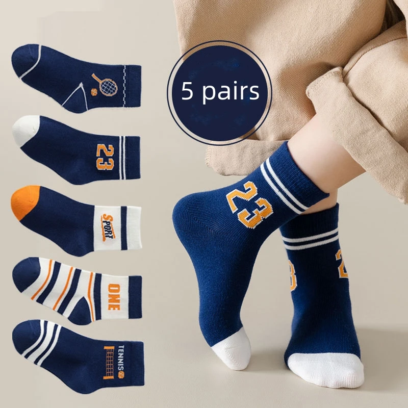 5Pairs/Lot Cartoon Stripe Kids Socks Casual Baby Girls Boys Cotton Spring Autumn Toddler Knitted Children Socks For 1-8Years