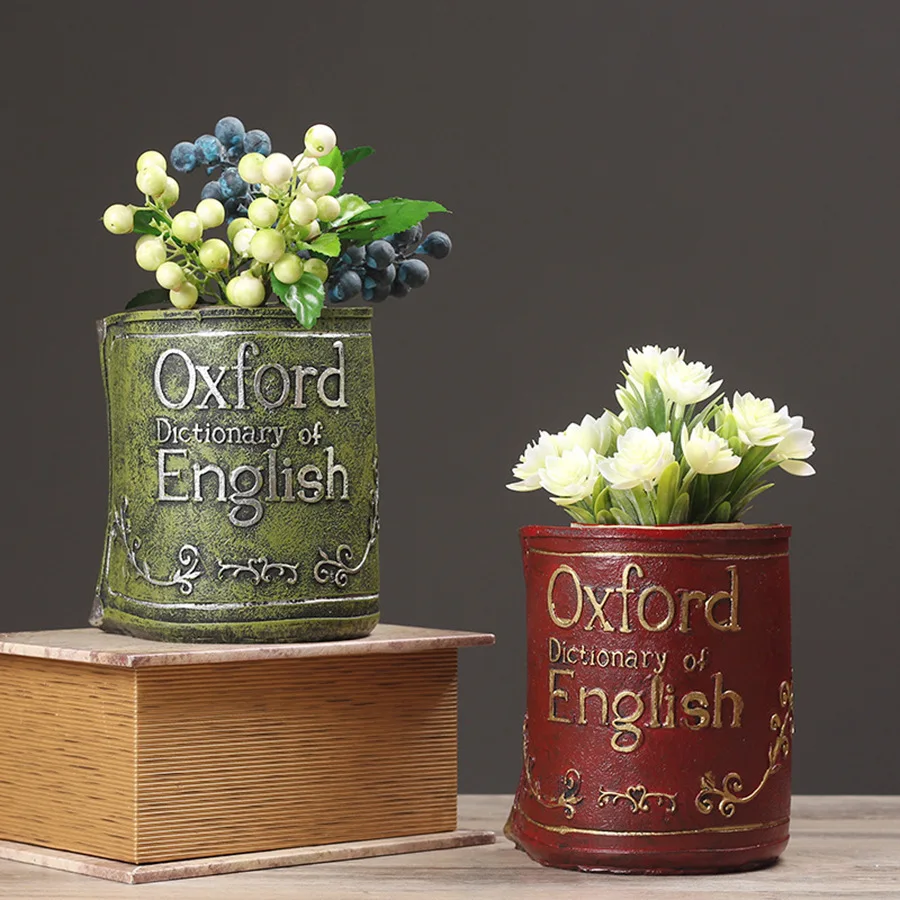 New Retro Resin Pen Holder Fudan University Flower Pot Ornament, Living Room Study Desktop Ornament, Creative Study Ornament