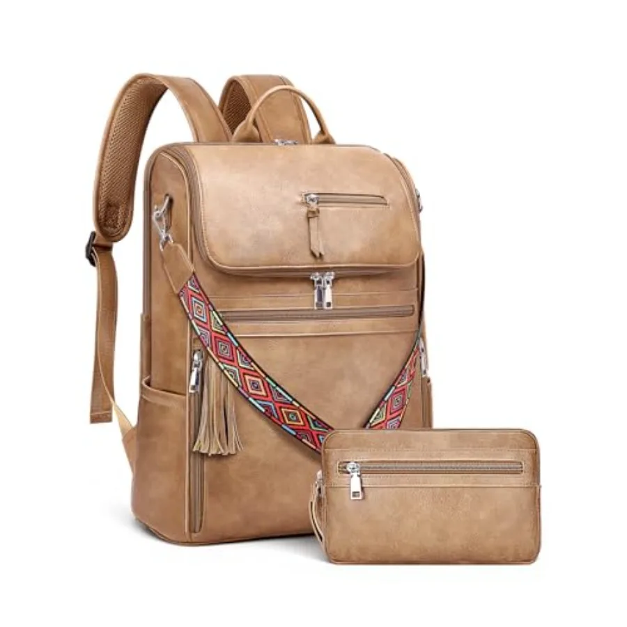 

Leather Laptop Backpack for Women Designer Laptop Bag 16.5 inch Travel Computer Backpacks Purse with Tassel for Work Business w