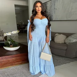 New Summer Strapless Off The Shoulder Loose Wide Leg Jumpsuits Women Sexy Backless Lace Up Casual Flare Jumpsuit Party Rompers