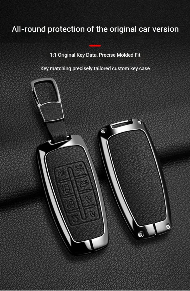 Zinklegierung Leder Autoschlüssel-Hülle für Hyundai Genesis GV80 GV90 2022 GV70 G80 2019 2020 2021 Schlüsselanhänger Zubehör – Detail 7