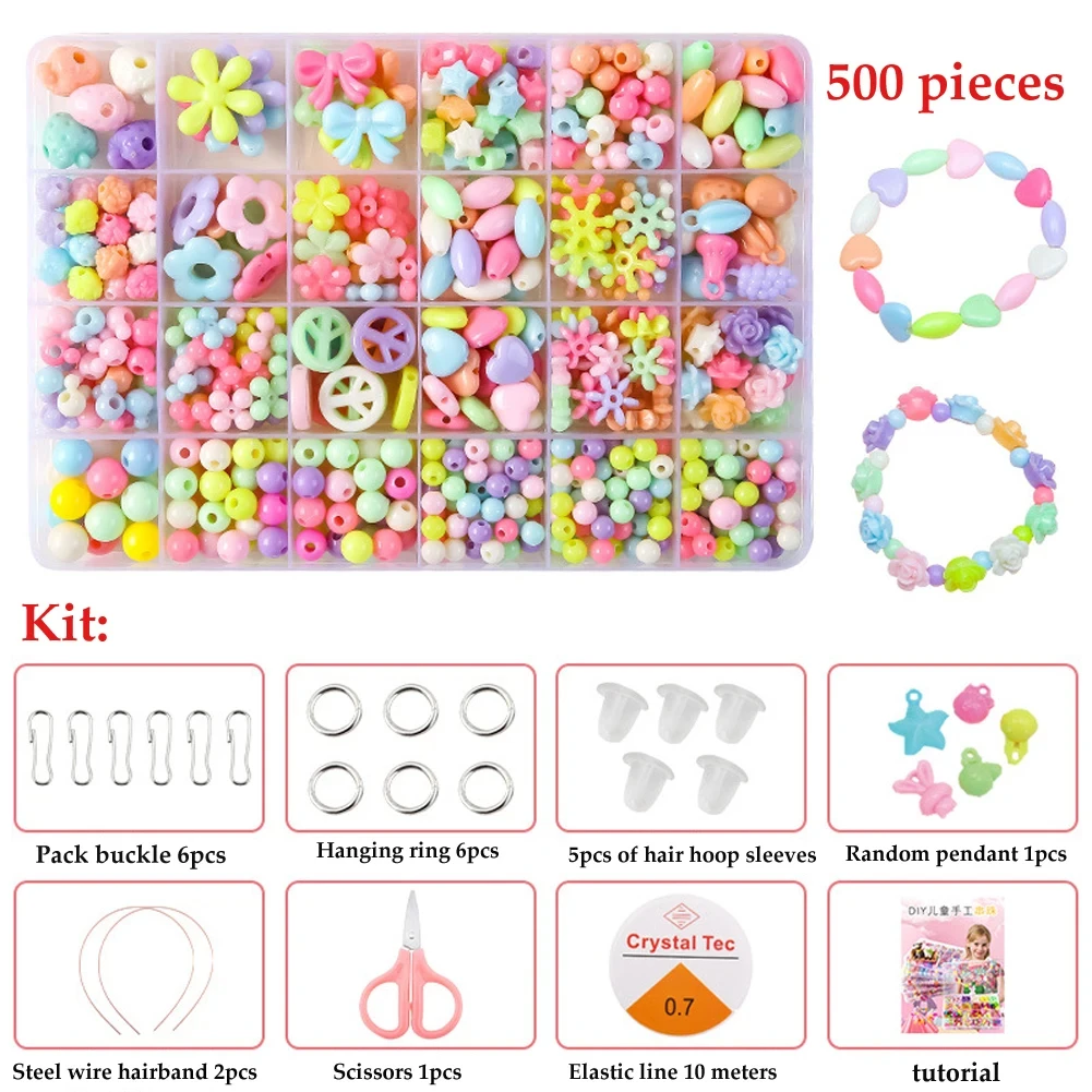 500pcs DIY Handmade Beaded Children\'s Toy Creative Loose Spacer Beads Crafts Making Bracelet Necklace Jewelry Kit Girl Toy Gift