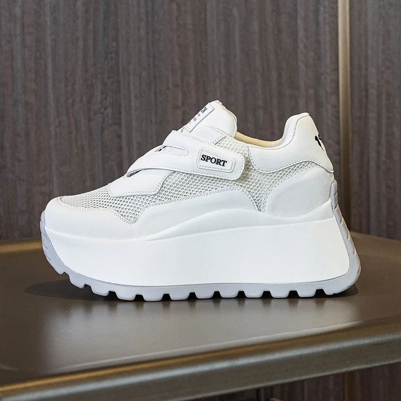 

Весенне-осенняя обувь из микрофибры 8 см, кроссовки на массивном каблуке, женская повседневная обувь на танкетке, женская модная обувь для скейтбординга