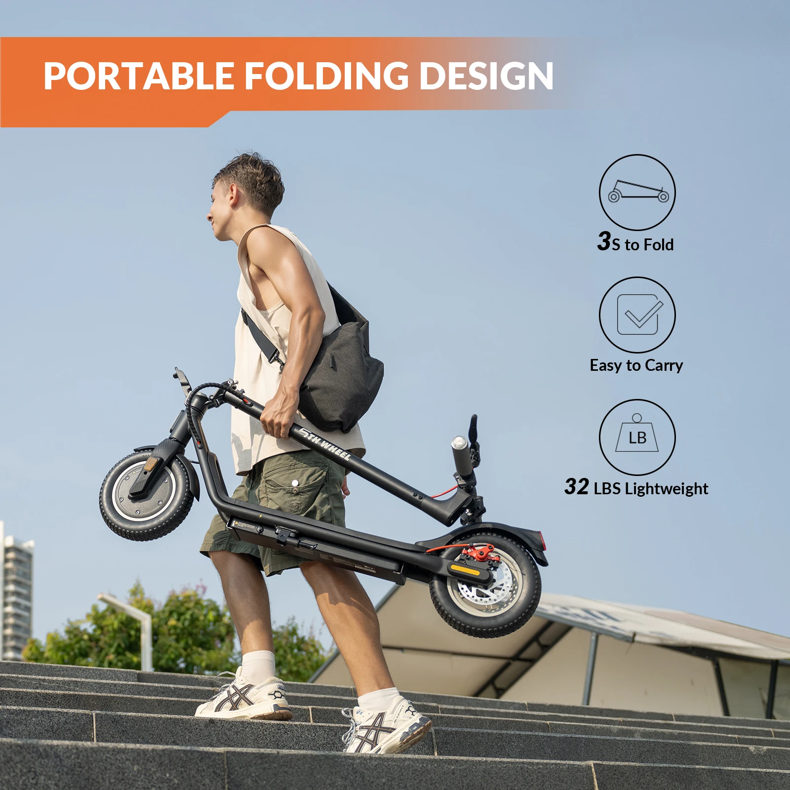 سكوتر كهربائي بعجلة 5TH، إطارات صلبة مقاس 10 بوصات، محرك 350 وات و17.5 ميجا في الساعة، 12.4 ميل، إشارات الانعطاف والفرامل المزدوجة، التحكم في التطبيق والقفل الإلكتروني