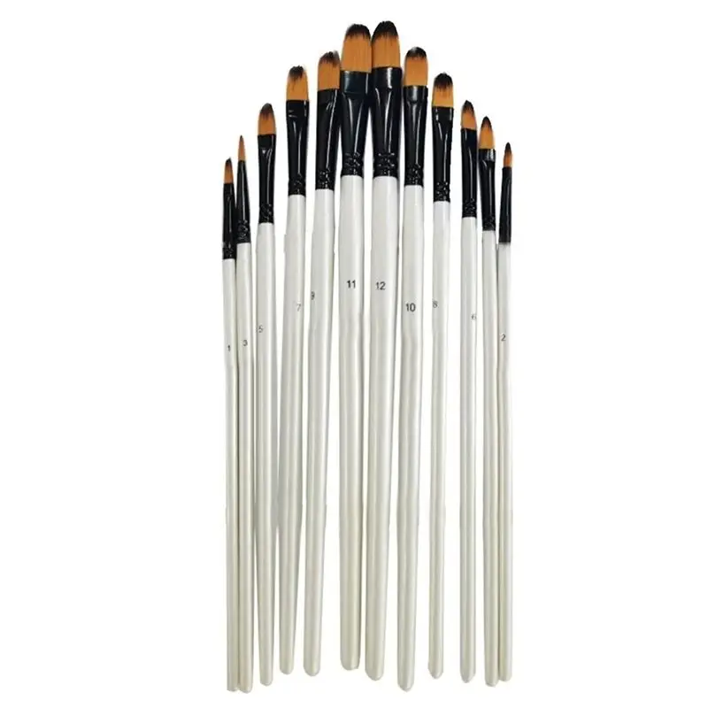 Artist Watercolor Brush, 12 Piece Pearl White Curved Head Brush Set, Professional Painting Brush Set-AEF7