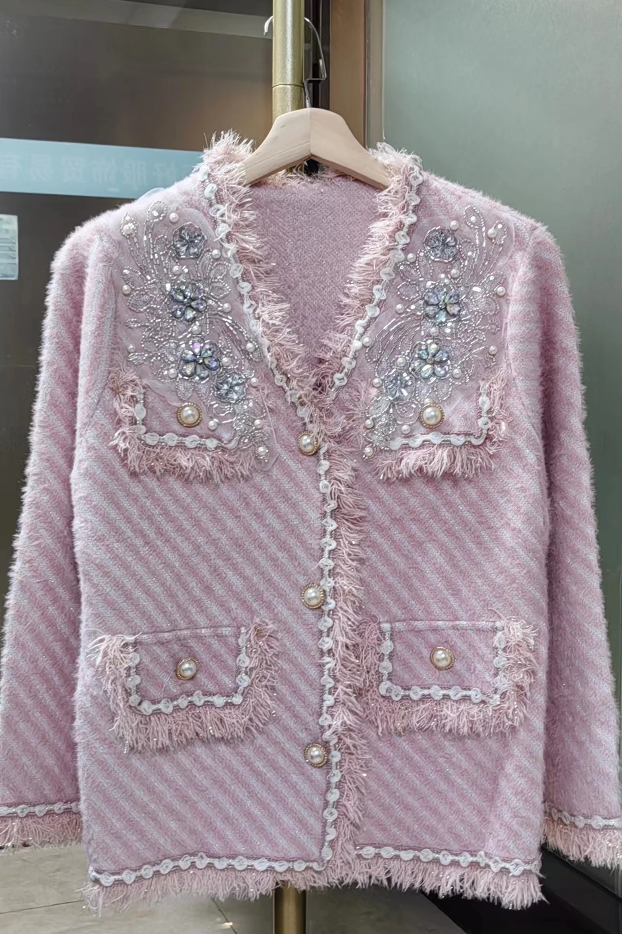 Cappotto cardigan in pelliccia sintetica con diamanti in cristallo stile lusso per donna Giacca lavorata a maglia con maglione caldo autunno inverno