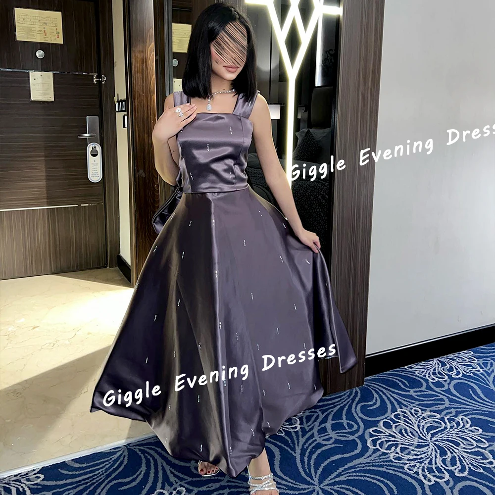 Giggle Satin Beading Spaghetti Strap Prom Gown Saudi Arab A-Line Elegance Ankle-Length Evening Party Dresses for Women 2024