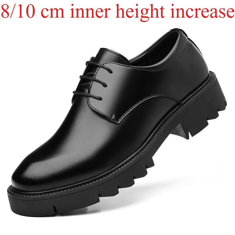 Men Formal Lace‑Up Oxford Shoes Hidden Elevator 8‑10CM Height Boost Chunky Thick Lug Outsole Non‑Slip Durable Soft Lining