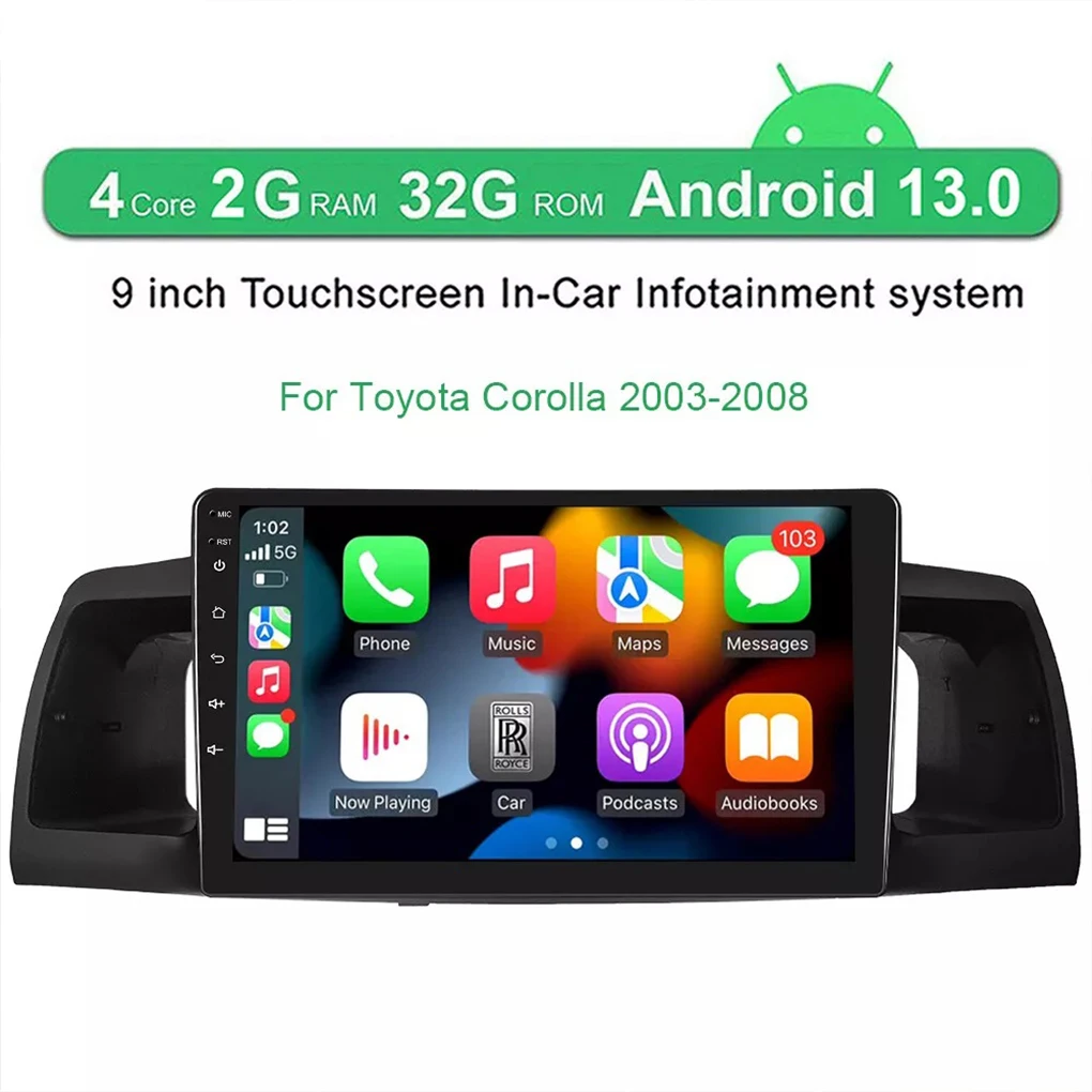 

Автомобильное стерео радио для Toyota Corolla 2003-2008 Android 13, автомобильное стерео радио с GPS Навигатором, беспроводное автомобильное радио Carplay, стерео радио