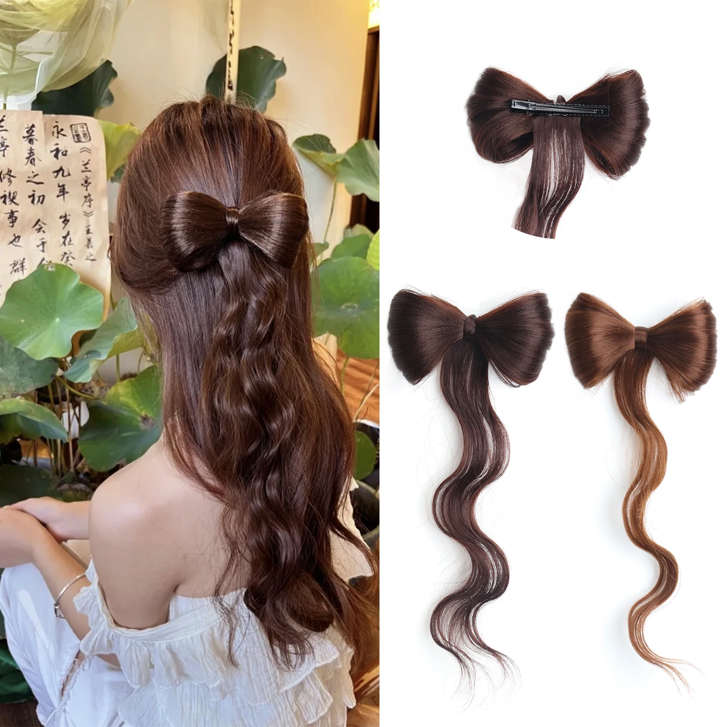 Synthetic Clamp Type Bowknot Hair Bun Black Brown Clamp Type Ponytail Hair Extensions Elegant And Natural Hair Accessories