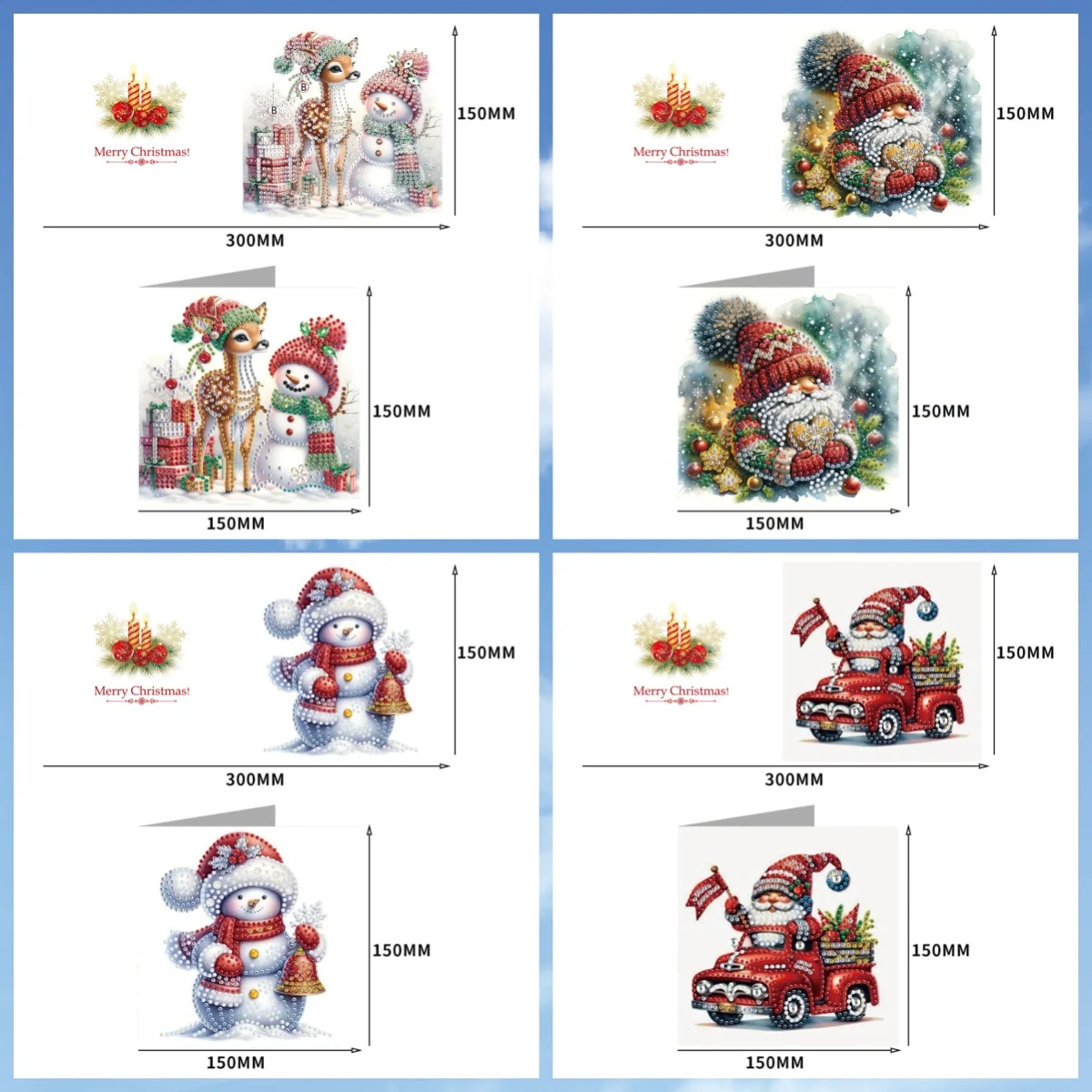 6-Piece Diamond Painted set Greeting card Christmas pattern paper Material DIY Handmade blessing Postcard, Christmas gift