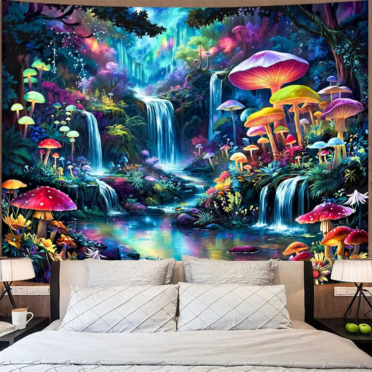 Hippie Sun Tapestry Boho Vintage Sunrise Nature Tree Lake Wall Tapestry Bedroom Aesthetic Colorful Landscape Small Tapestries