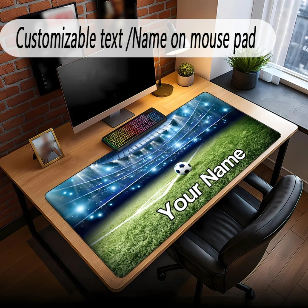Green Lawn Football Field Design Mouse Pad Custom Name, Anti-Slip Rubber Backing, Sweet Keepsake Gift For Lovers Home Workspace