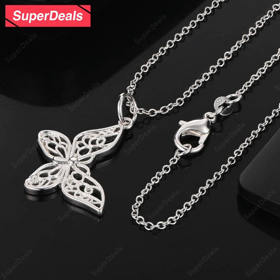 

SuperDeals 16-30 Inch 925 Sterling Silver Butterfly Pendant Necklace For Women Beautiful Jewelry Engagement Wedding Party Gift