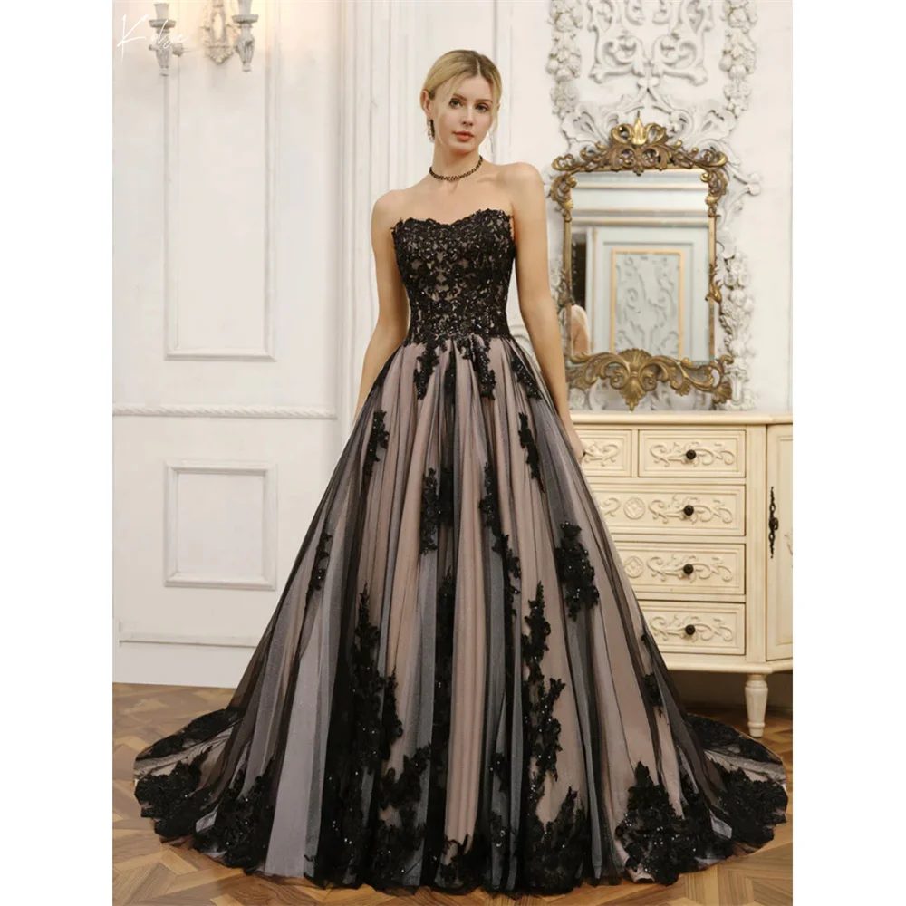 

Kobe Strapless Ball Gown Lace-Up Party Dresses Lace Embroidery Evening Dress Backless Cathedral Train Customized Prom Dresses