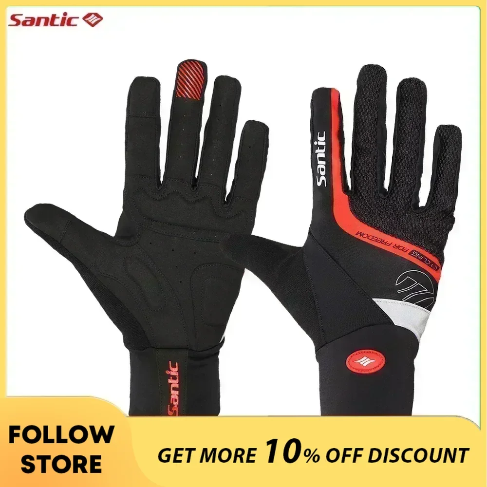 

Santic Winter Cycling Gloves Mens MTB Road Bike Racing Gloves Keep Warm Non-slip Bicycle Long Finger Gloves Windproof Sport Gear