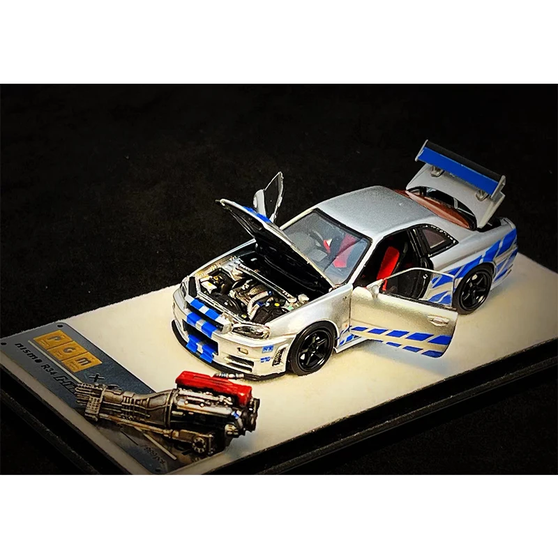 PGM ONE In Stock 1:64 Skyline R34 GTR Z-TUNE F&F Diecast Diorama Car Model Collection Miniature Toys