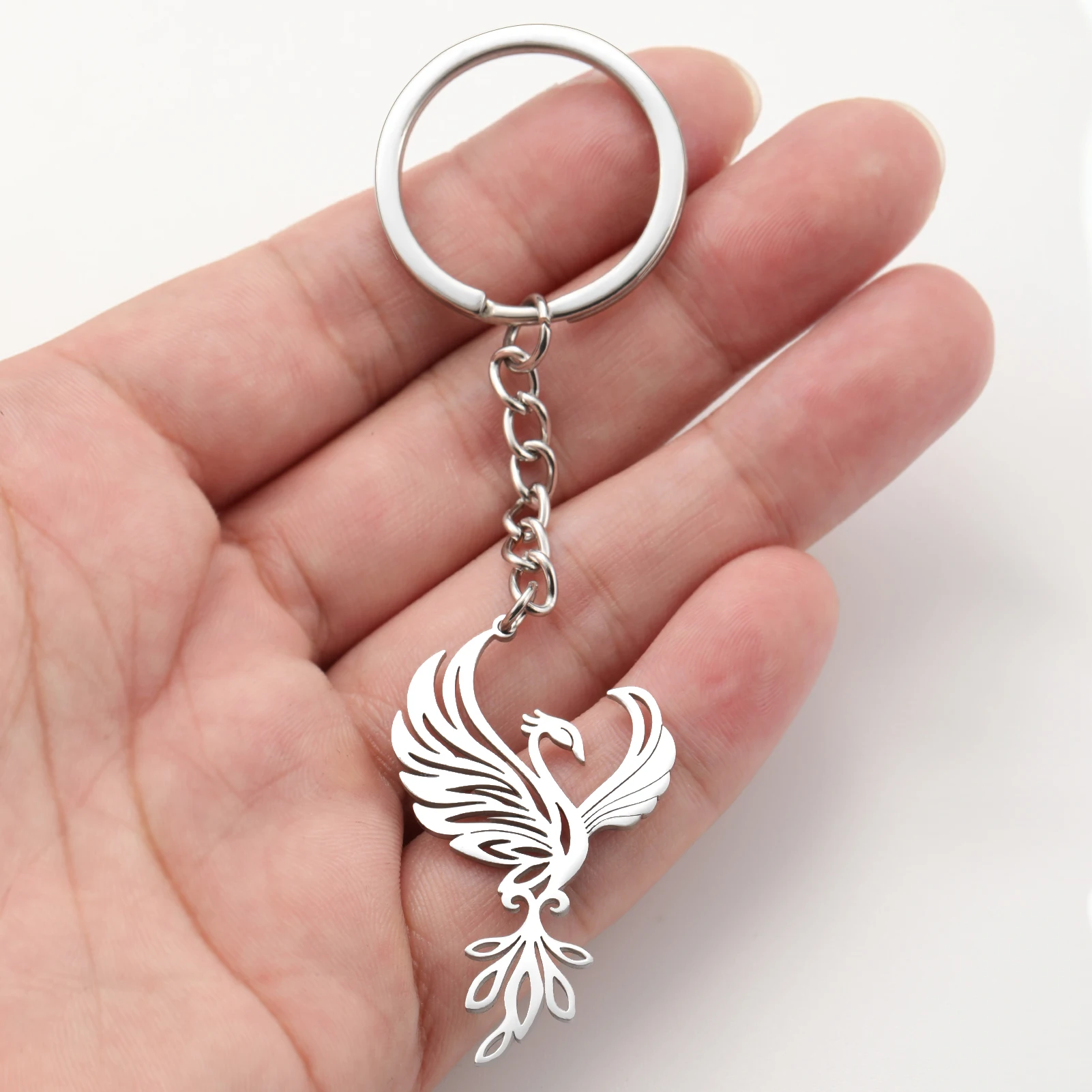COOLTIME Phoenix Owl Pendant Keychain for Women Men Stainless Steel Hollow Bird Charm Car Key Chain Fashion Keyring Jewelry Gift