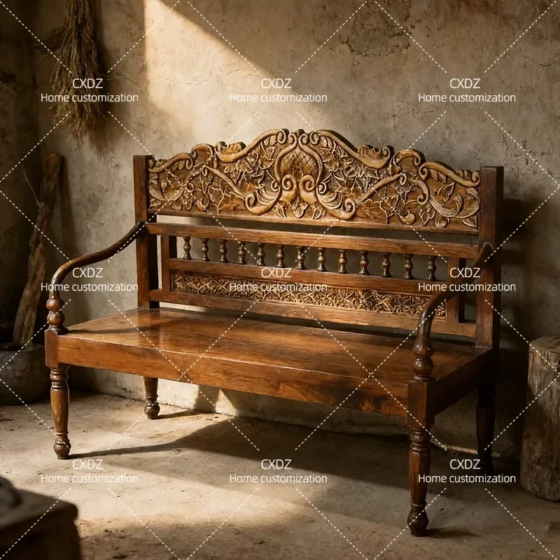 Solid Wood Double Sofa Leisure Chair Style Furniture CH213 Elm Double Chair